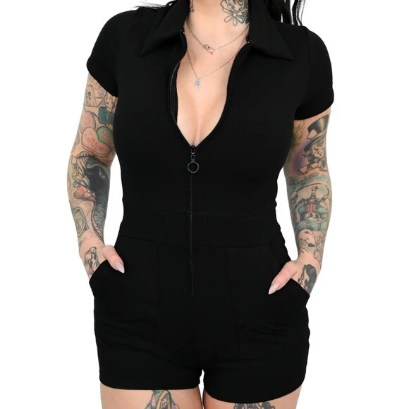 Foxblood Jamie Lee Zip Up Romper Black - Picture 1 of 5